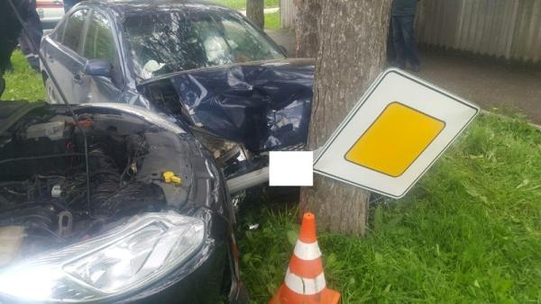 Неопытная автоледи на полном ходу врезалась в дерево